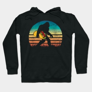 Retro Vintage Bigfoot Carrying Tacos Sasquatch Believer Hoodie